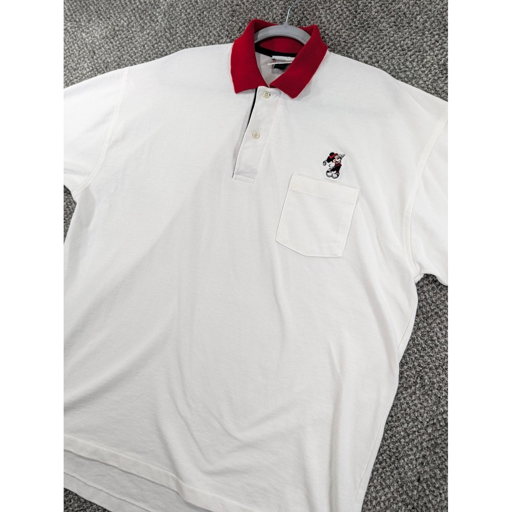 Vintage Walt Disney World Mickey Mouse Golf Polo Shirt XXXL White Red USA Made